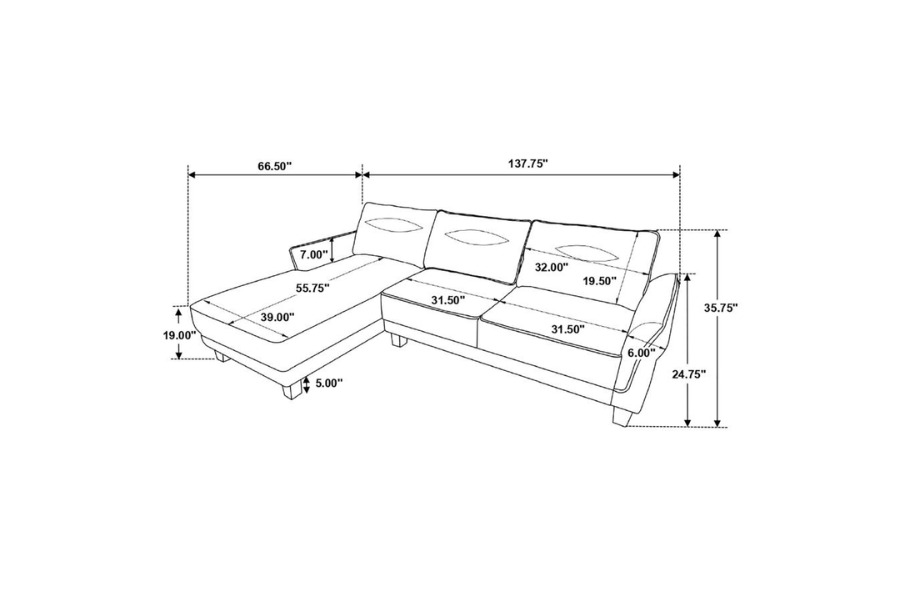 Caspian Upholstered Curved Arm Chaise Sectional Sofa Grey 509540