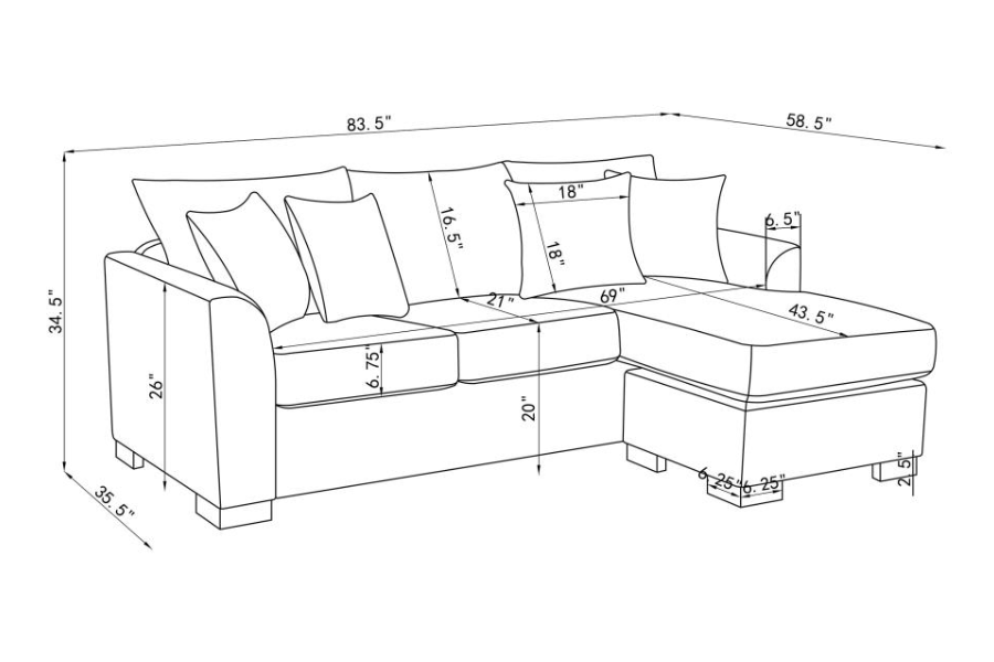 Sofá cama seccional con chaise longue tapizado Storey en color camello 504778 