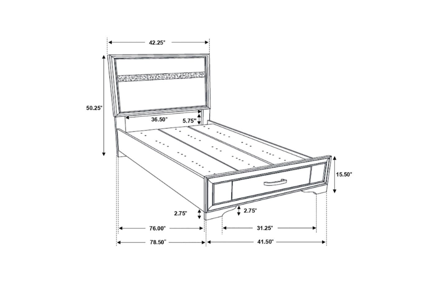 Juego de dormitorio de 4 piezas Miranda Twin en color negro 206361T-S4 