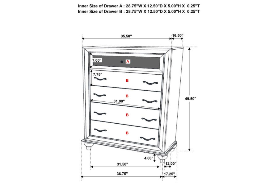 Juego de dormitorio Queen de 5 piezas Barzini blanco 300843Q-S5 