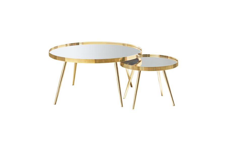 Kaelyn 2-piece Round Mirror Top Nesting Coffee Table Gold 723918