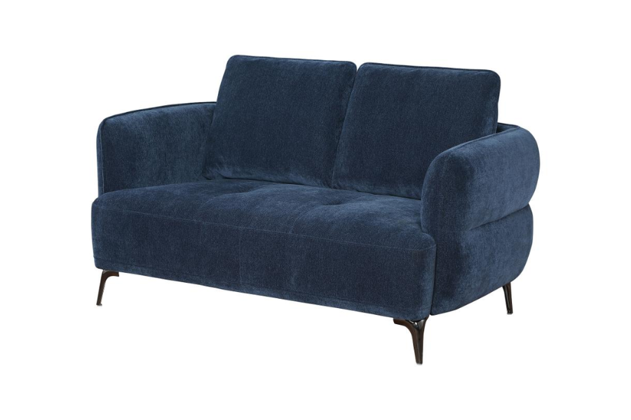 Lively Chenille Upholstered Modern Track Arm Loveseat Blue 509042