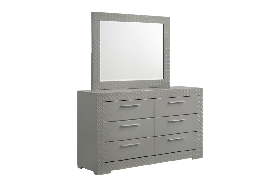 Ives 6-drawer Dresser and Mirror Grey High Gloss 224973M