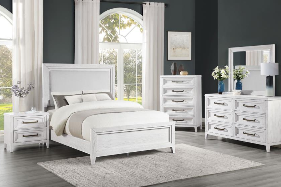 Marielle 4-piece Eastern King Bedroom Set Distressed White 224841KE-S4