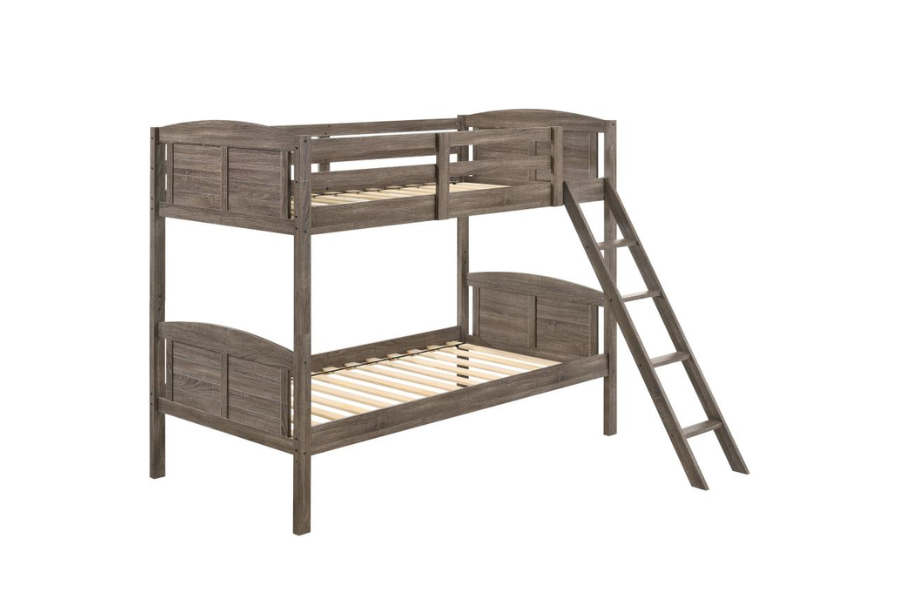 Flynn Wood Twin Over Twin Bunk Bed Weathered Brown 400808