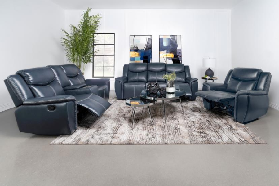 Sloane 3-piece Upholstered Reclining Sofa Set Blue 610271-S3