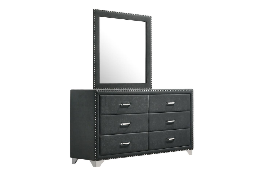 Melody 6-drawer Upholstered Dresser with Mirror Grey 223383M Comming Soon