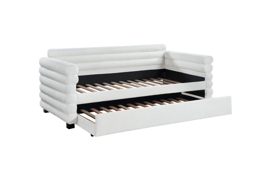 Patricia Boucle Upholstered Twin Day Bed with Trundle White 300716