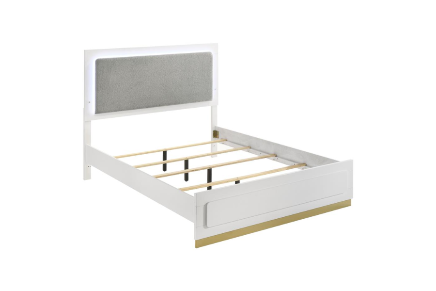 Caraway Wood Eastern King LED Panel Bed White 224771KE