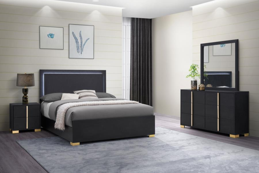 Marceline Wood Full LED Panel Bed Black 222831F Comming Soon