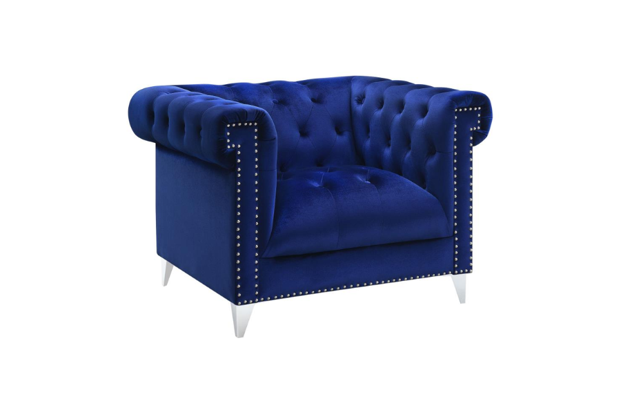 Bleker Upholstered Tuxedo Arm Tufted Accent Chair Blue 509483