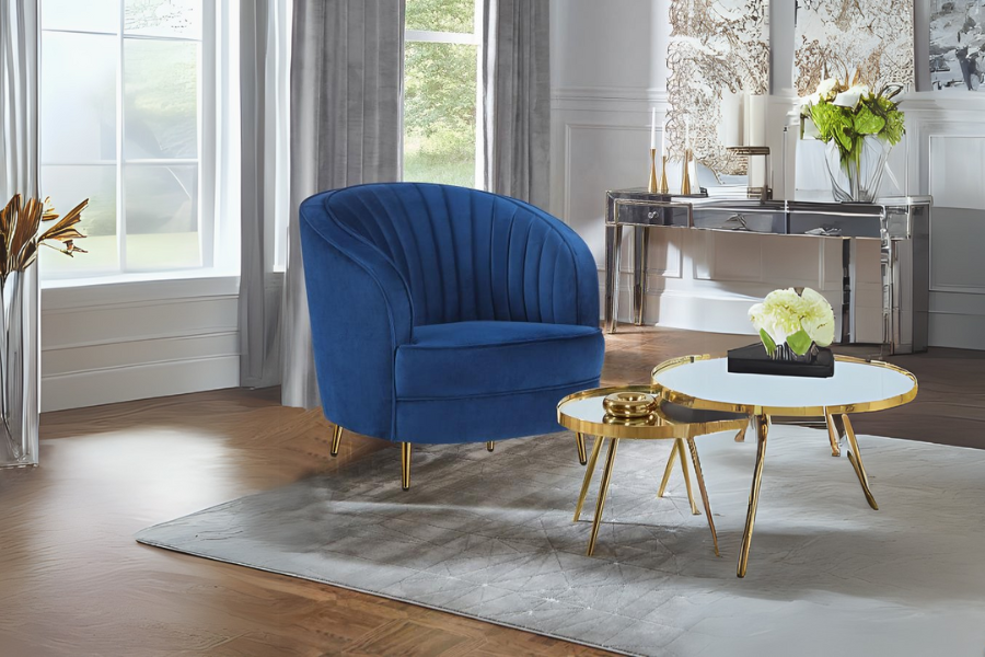 Sophia Upholstered Channel Tufted Barrel Accent Chair Blue 506863