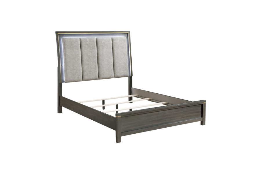 Kieran Wood Eastern King LED Panel Bed Grey 224741KE