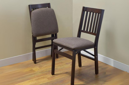 Online Only Stakmore Wood Folding Chair with Upholstered Seat, Espresso, 2-pack