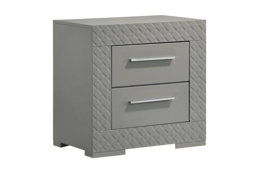 Ives 2-drawer Nightstand Bedside Table Grey High Gloss 224972