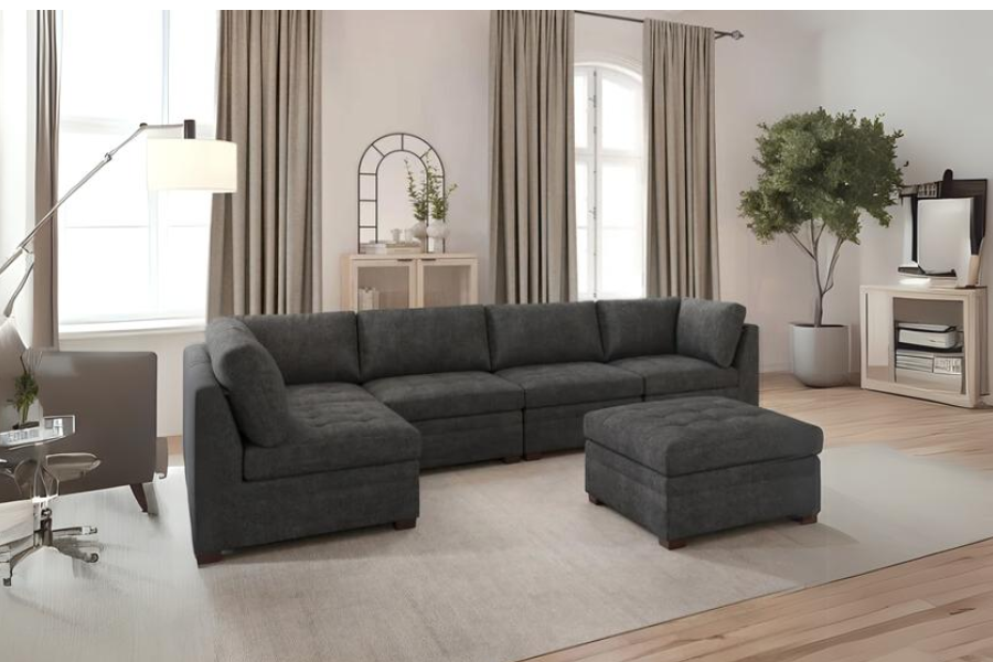 Thomasville Tisdale Modular Sectional 6 -piece Boucle with Storage Ottoman