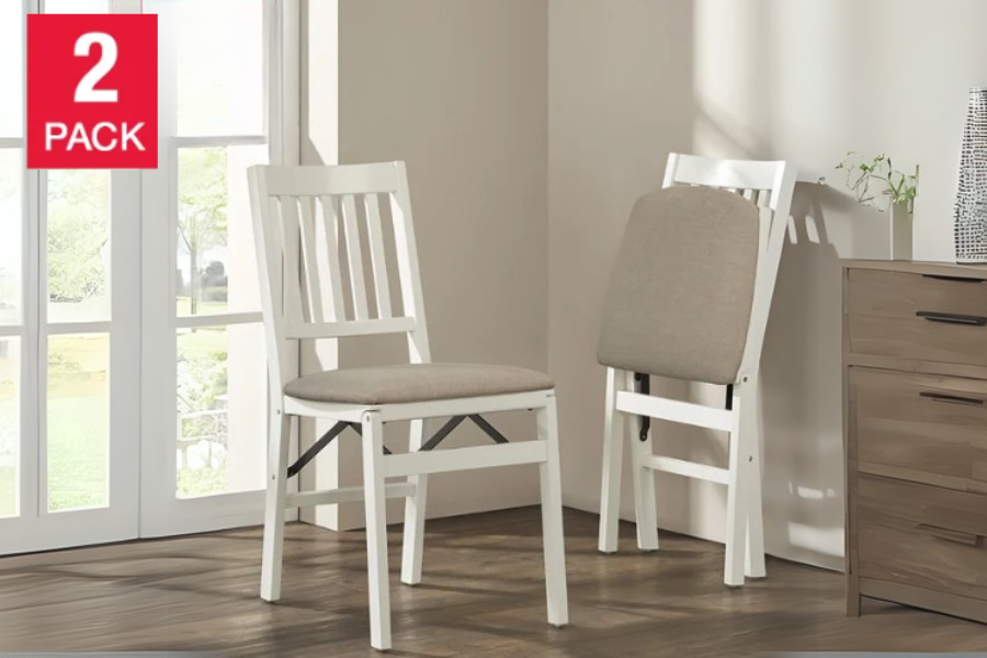 Stakmore Wood Folding Chair with Upholstered Seat, 2-pack