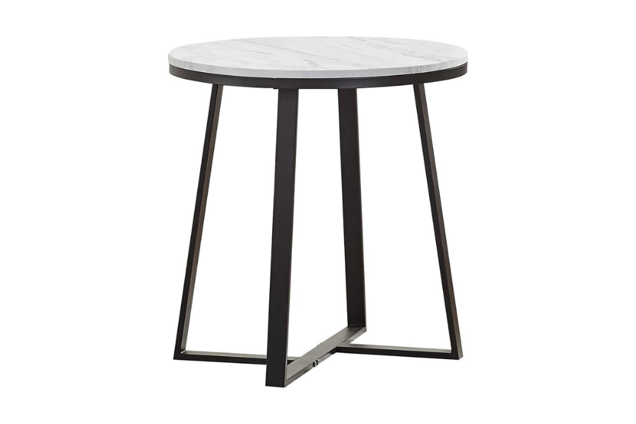 Hugo Round Faux Marble End Table White and Matte Black 723237