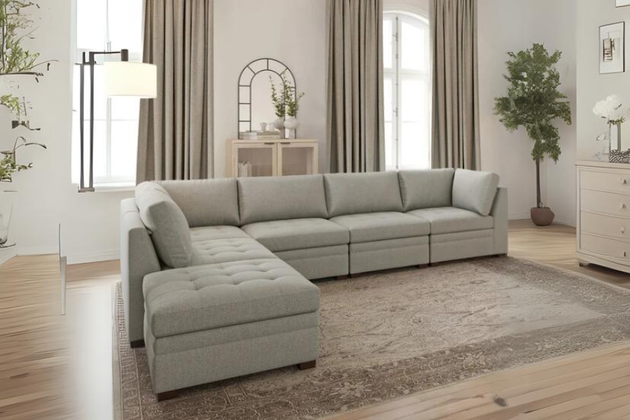 Thomasville Tisdale Modular Sectional 6 -piece Boucle with Storage Ottoman