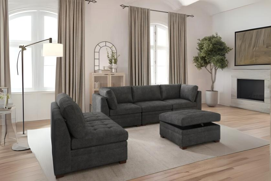 Thomasville Tisdale Modular Sectional 6 -piece Boucle with Storage Ottoman