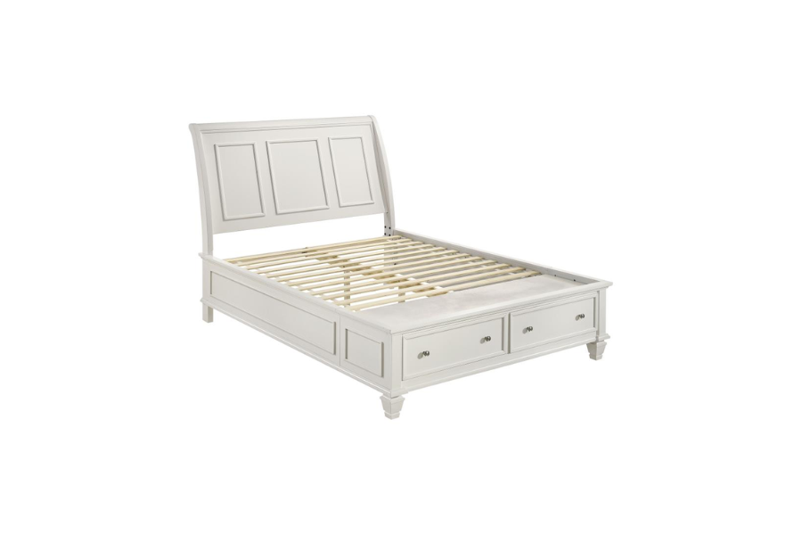 Sandy Beach Wood Queen Storage Panel Bed Cream White 201309Q