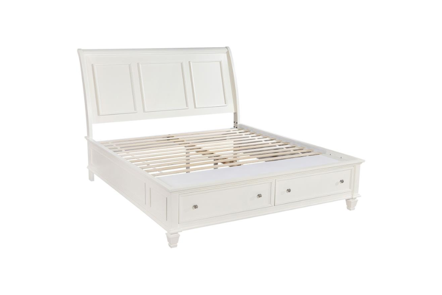 Sandy Beach Wood Eastern King Storage Panel Bed Cream White 201309KE