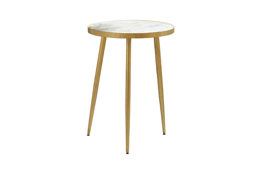 Acheson Round Marble Top Side Table White and Gold 930060