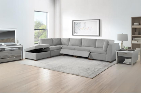 Thomasville Rockford 6-piece Fabric Modular Sectional with 2 Power Footrests Floor Model