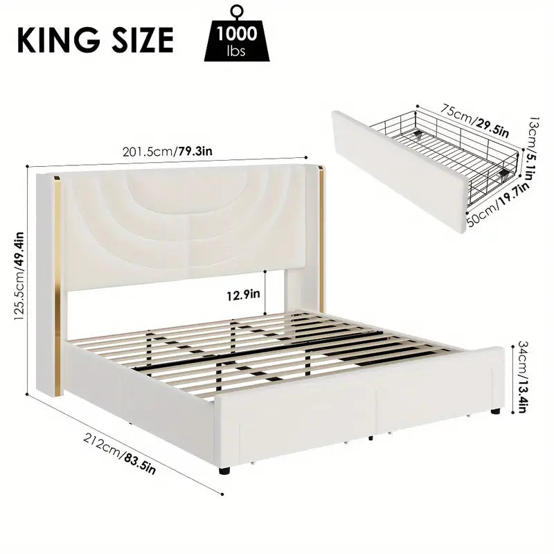 Upholstered LED Bed Frame