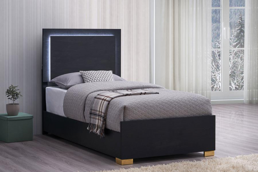 Marceline Wood Twin LED Panel Bed Black 222831T Comming Soon