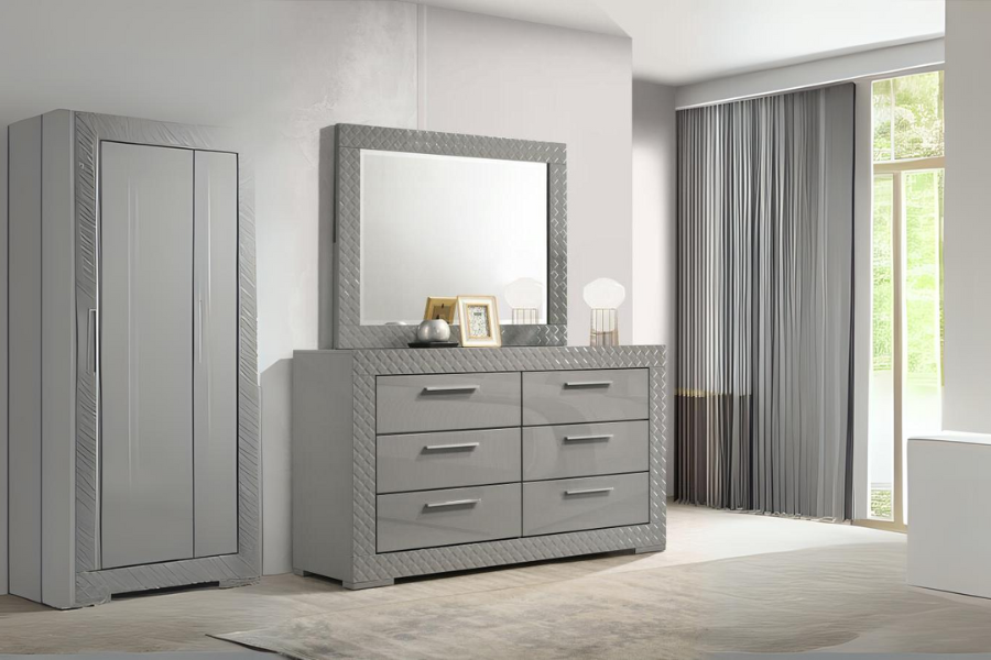 Ives 6-drawer Dresser and Mirror Grey High Gloss 224973M