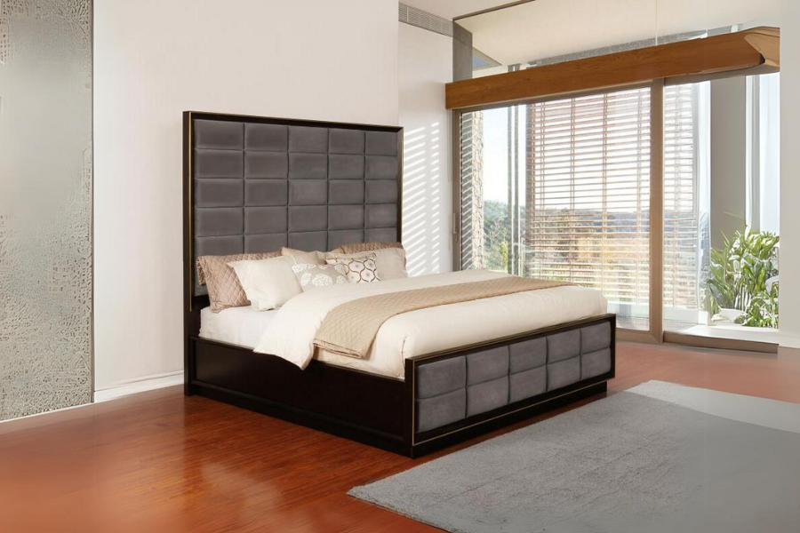 Cama con paneles estilo Eastern King de 77 pulgadas Durango, color pimienta ahumada 223261KE 