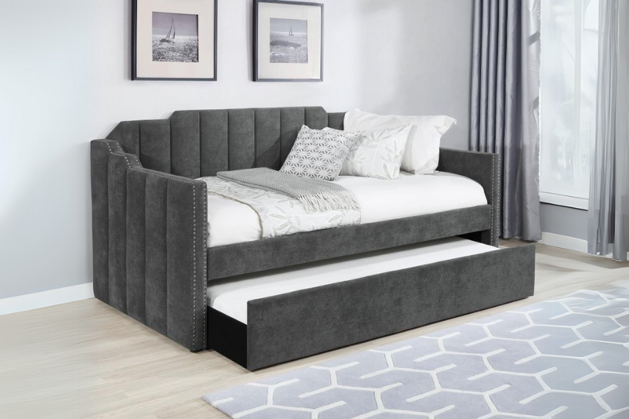 Kingston Upholstered Twin Daybed with Trundle Charcoal 315962