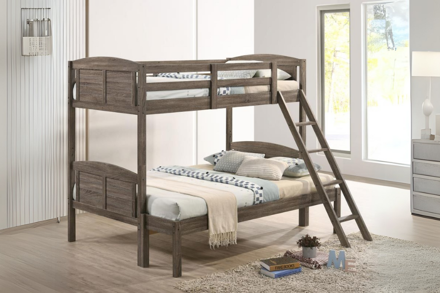 Flynn Wood Twin Over Full Bunk Bed Weathered Brown 400809