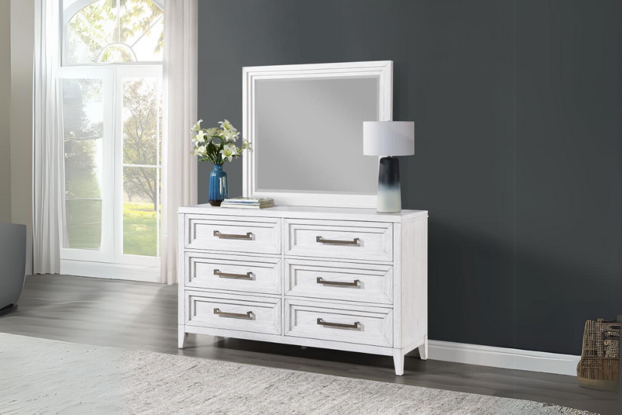 Marielle 6-drawer Dresser with Mirror Distressed White 224843M