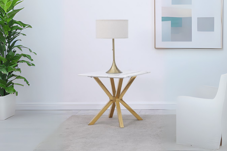 Visalia Faux Marble Top Stainless Steel End Table Gold 710217