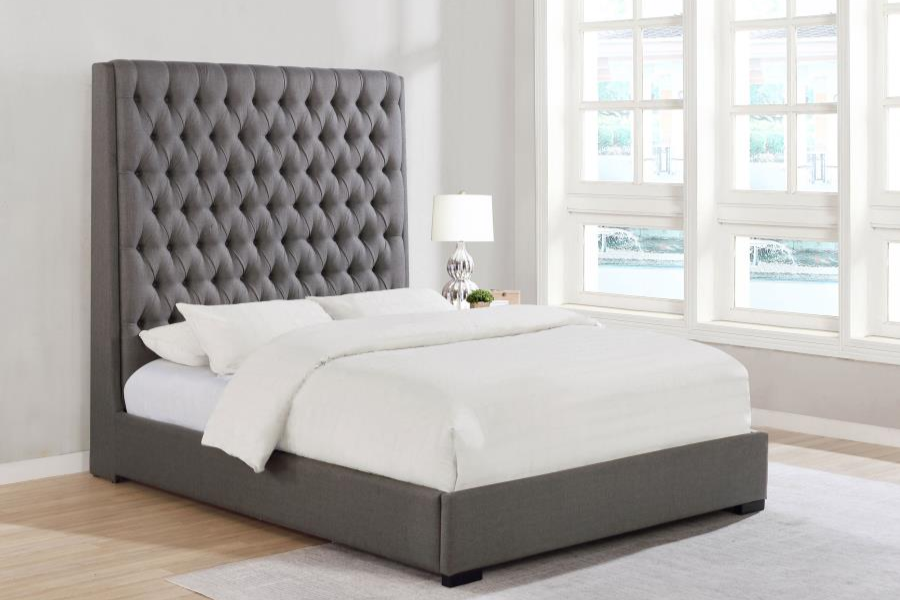 Camille Upholstered Eastern King Panel Bed Grey 300621KE