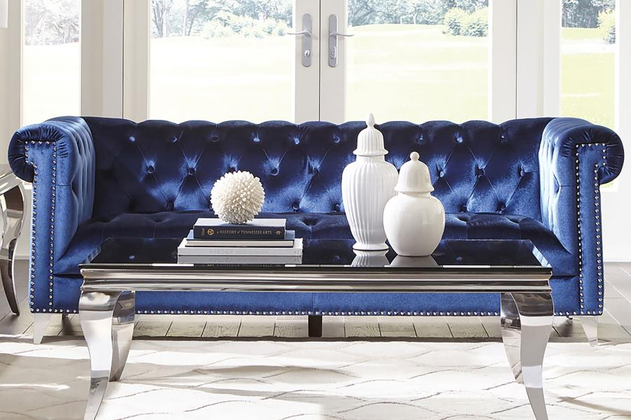 Bleker Upholstered Tuxedo Arm Tufted Sofa Blue 509481