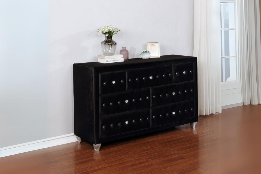 Deanna 7-drawer Upholstered Dresser Black	206103