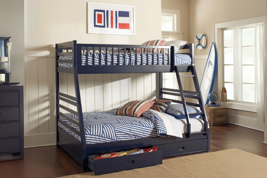 Ashton 2-drawer Wood Twin Over Full Bunk Bed Navy Blue	460181