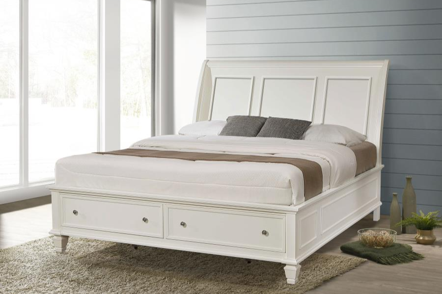 Sandy Beach Wood Eastern King Storage Panel Bed Cream White 201309KE