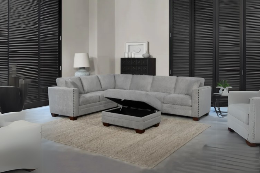 Selena Fabric Sectional with Storage Ottoman