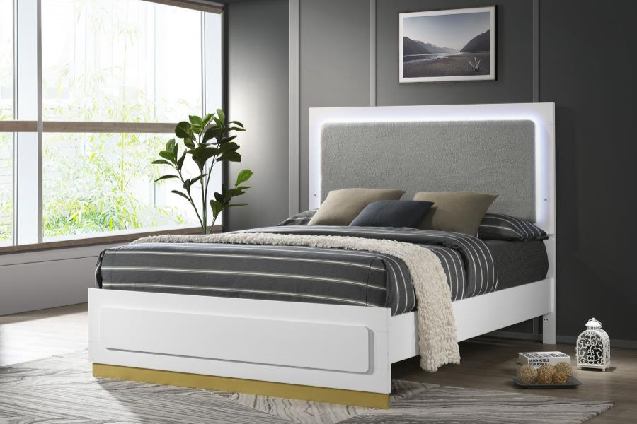 Caraway Wood Eastern King LED Panel Bed White 224771KE