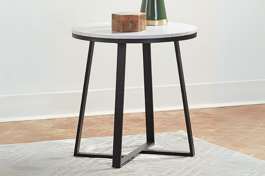 Hugo Round Faux Marble End Table White and Matte Black 723237