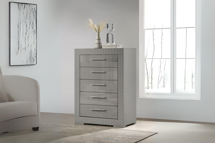 Ives 5-drawer Bedroom Chest of Drawers Grey High Gloss 224975