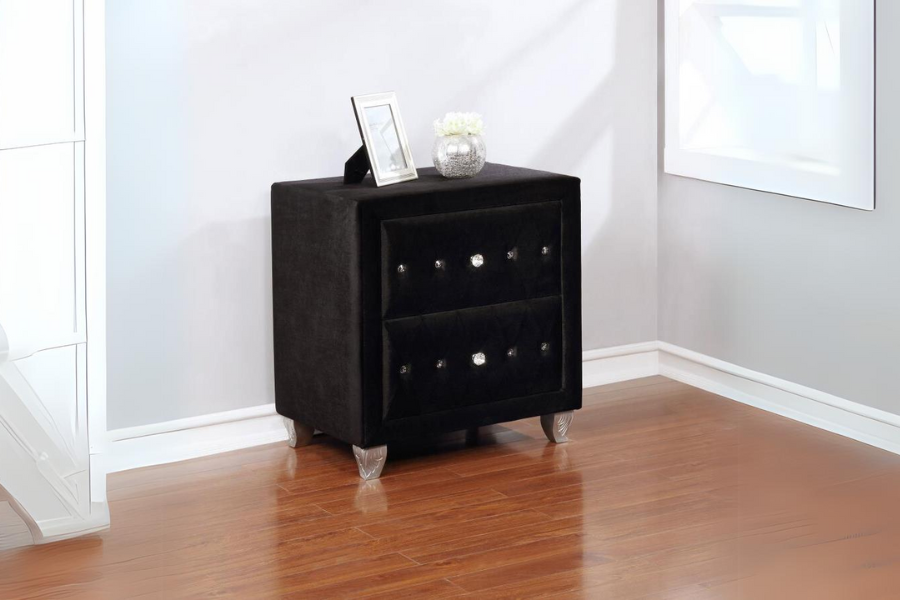 Deanna Upholstered 2-drawer Nightstand Black 206102