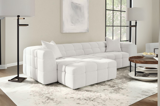 Everly Boucle Upholstered Rectangular Ottoman Off White 504854