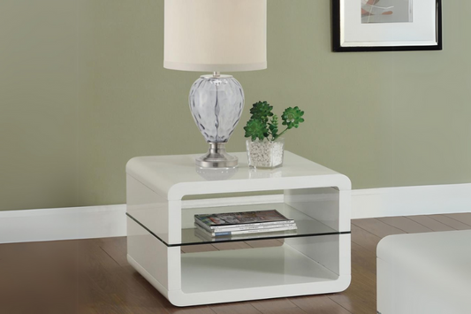 Elana 1-shelf Rectangular Side End Table White High Gloss	703267