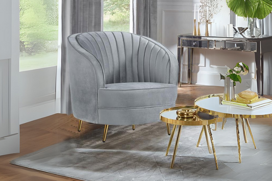 Sophia Upholstered Channel Tufted Barrel Accent Chair Grey 506866