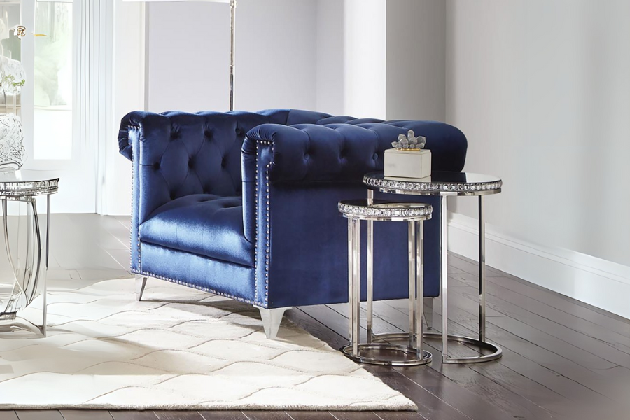 Bleker Upholstered Tuxedo Arm Tufted Accent Chair Blue 509483